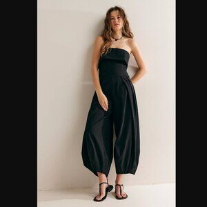 Free People Sonder Black Strapless Billowy-Leg 100% Cotton One-Piece Jumpsuit